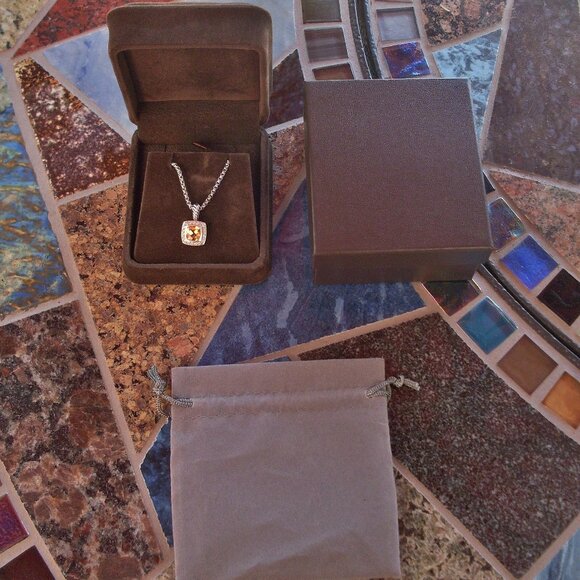 Retired David Yurman Albion Orange Citrine & Diamond Pendant w/Chain - 925 - Picture 2 of 10